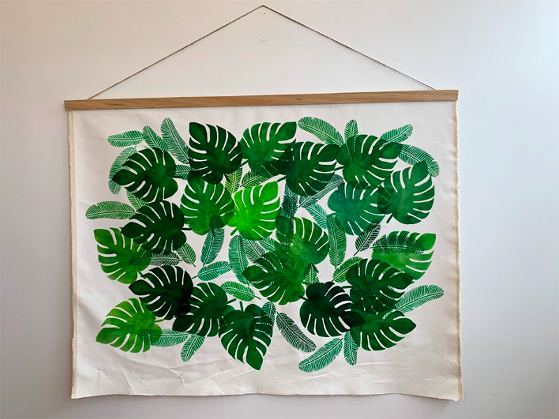 Stenciled canvas wallhanging 2-in-1 Monstera Tropical Leaf Stencil Palm Fronds Stencil