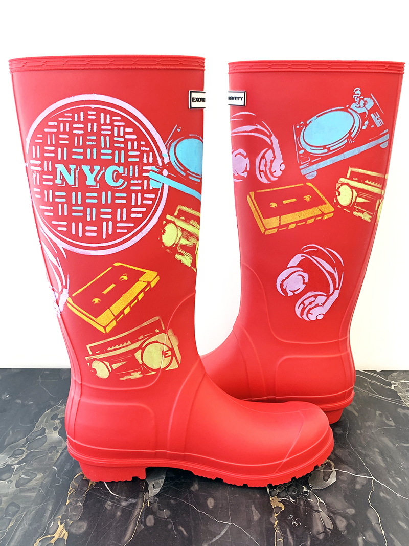 stenciled red rain boots Quatrefoil Bird and Music Stamp Set NYC Stencil