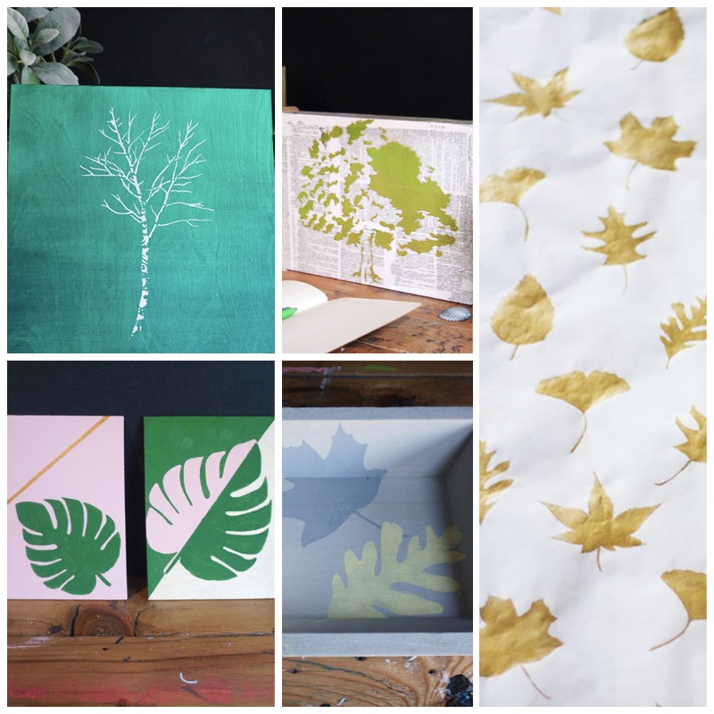 trees and leaves collage stencils