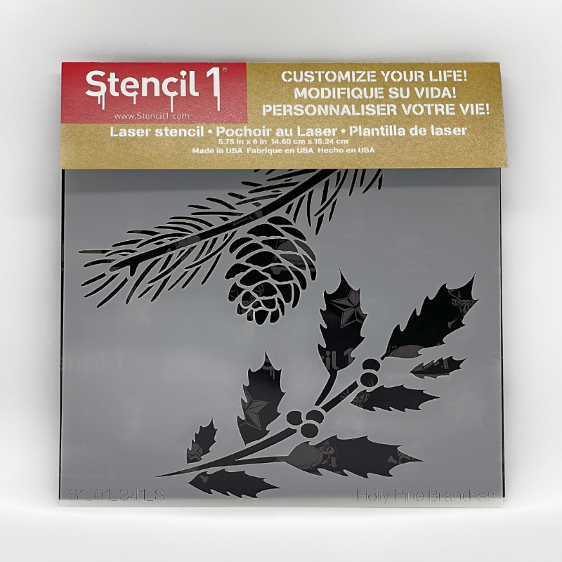 Holly and Evergreen Branches Stencil - Small (5.75" x 6") - Image 4