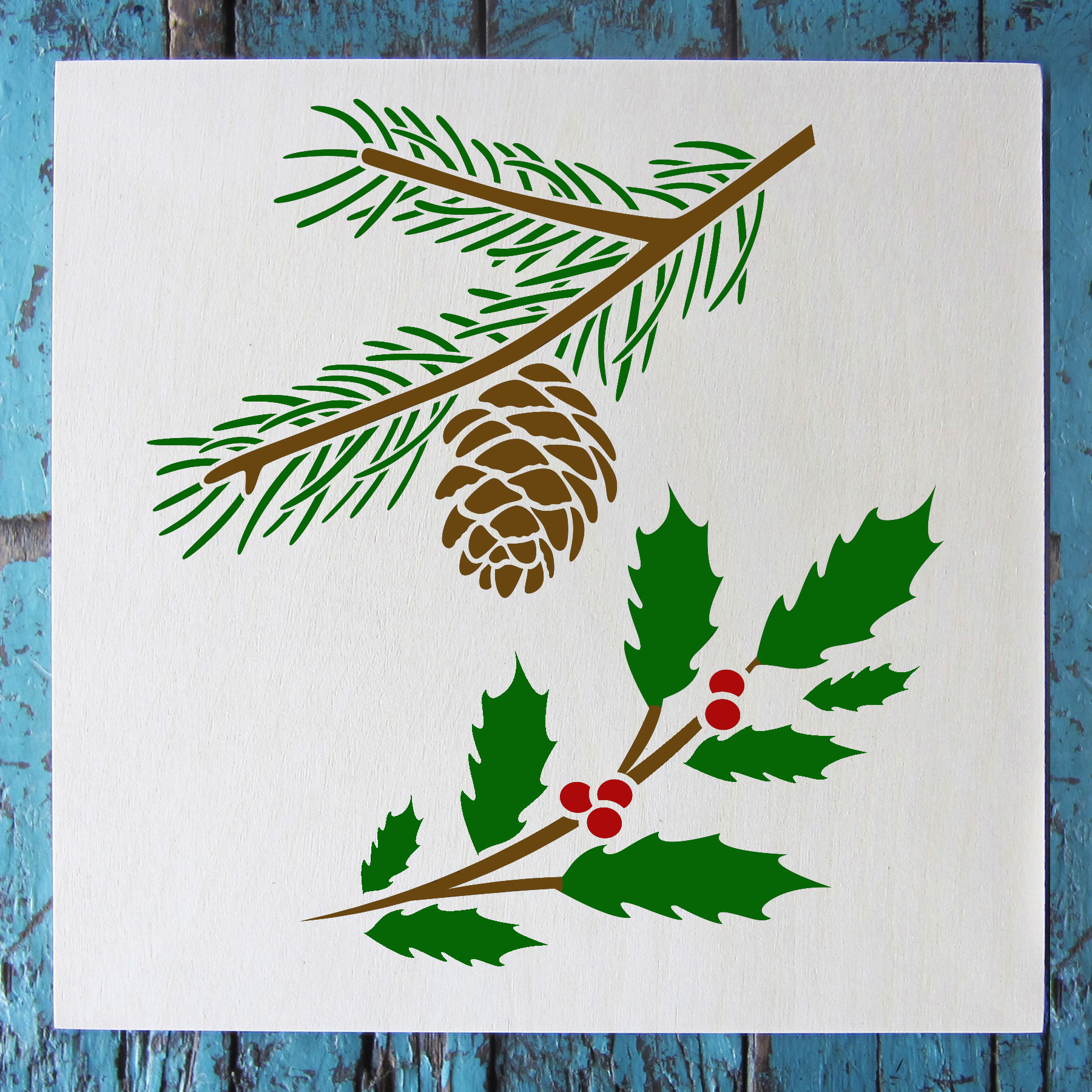 Holly and Evergreen Branches Stencil - Small (5.75 x 6)