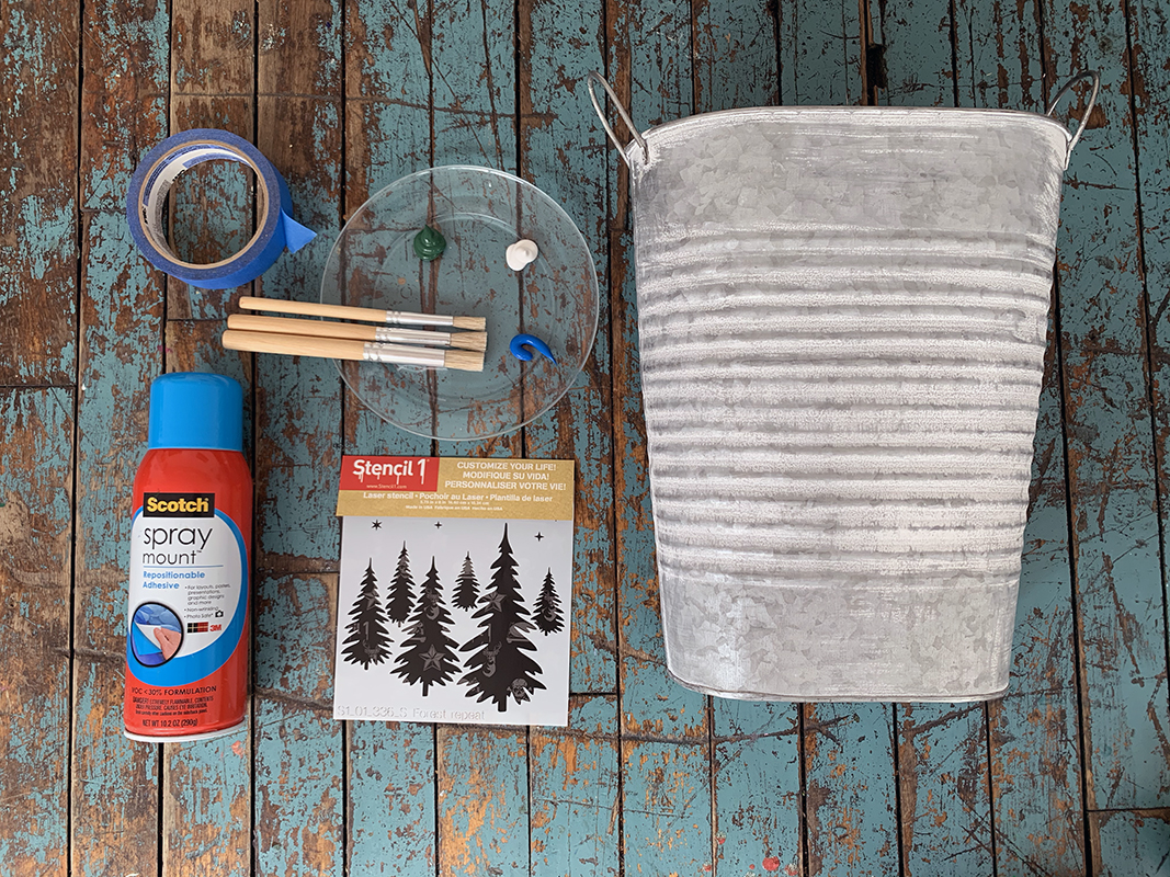 Stenciled Holiday Tin Pail Centerpiece Stencil 1