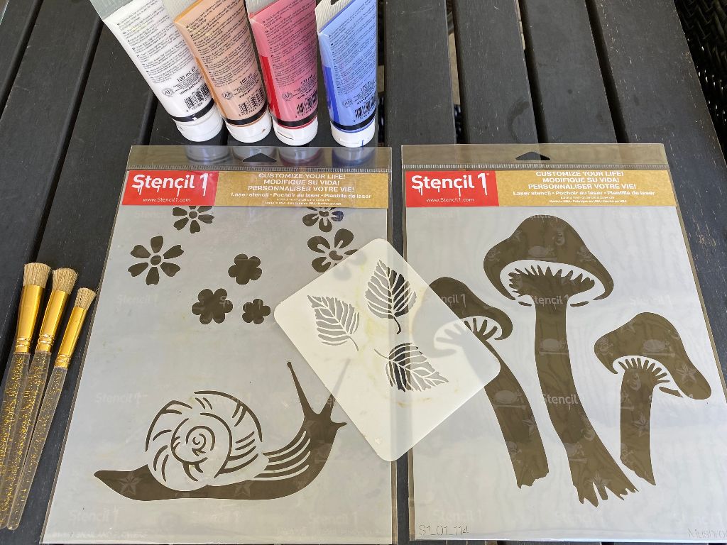 A group of garden themed stencils