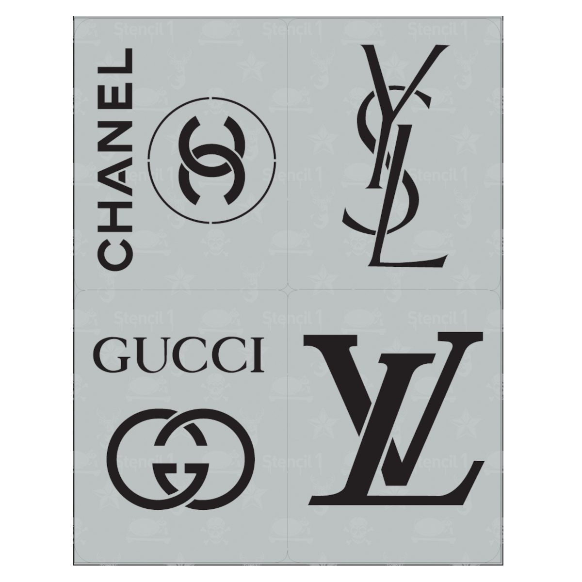 F* FASHION 4-PACK FASHION LOGOS STENCIL SMALL- all on one 8.5″ x