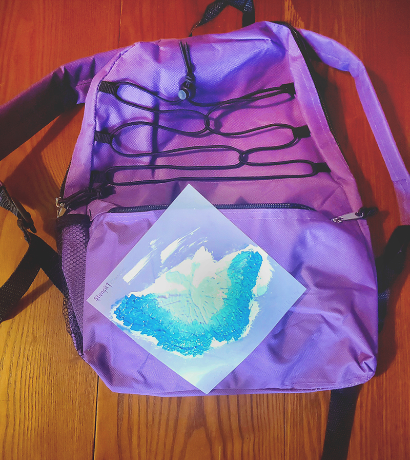 stenciled backpack