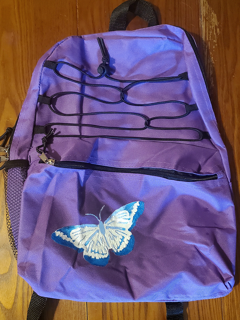 stenciled backpack