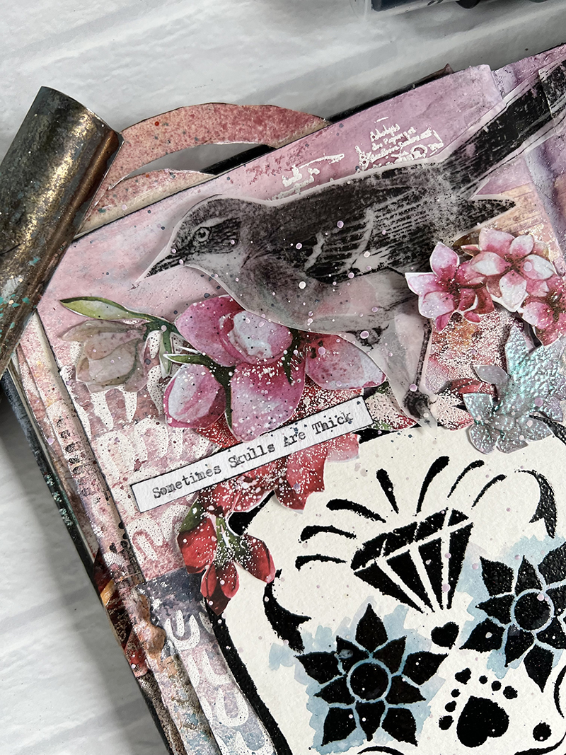 sugar skull stencil used in mixed media 