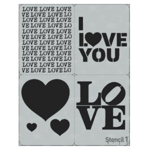 Love + Hearts Stencils 4-Pack (8.5" x 11”)