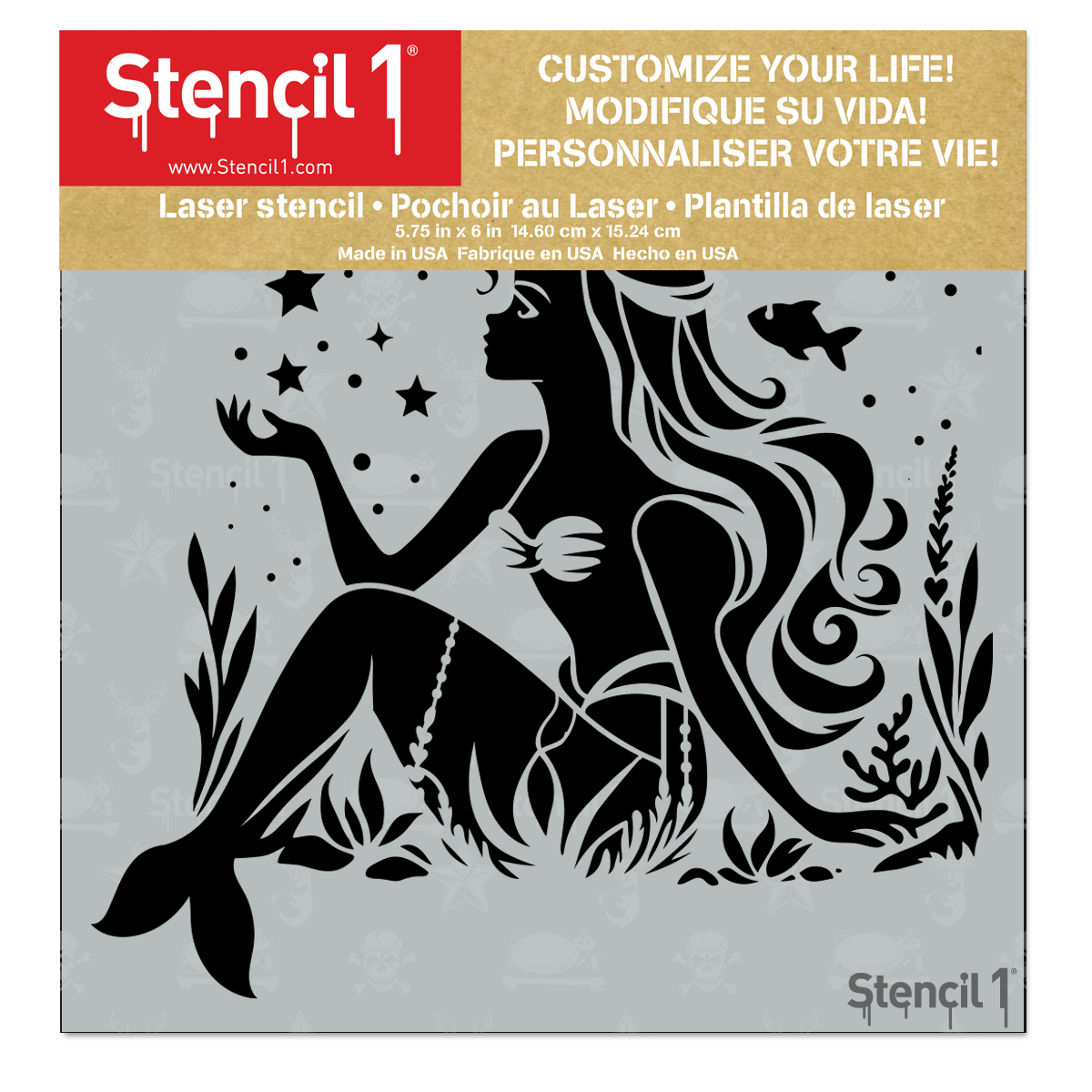 Mermaid Under the Sea Stencil - Small (5.75" x 6") - Image 3