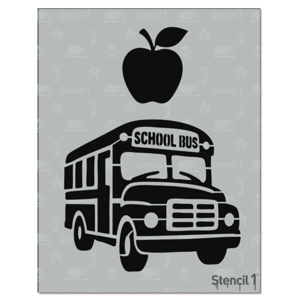 School Bus Apple Stencil (8.5″ x 11″) | Stencil 1