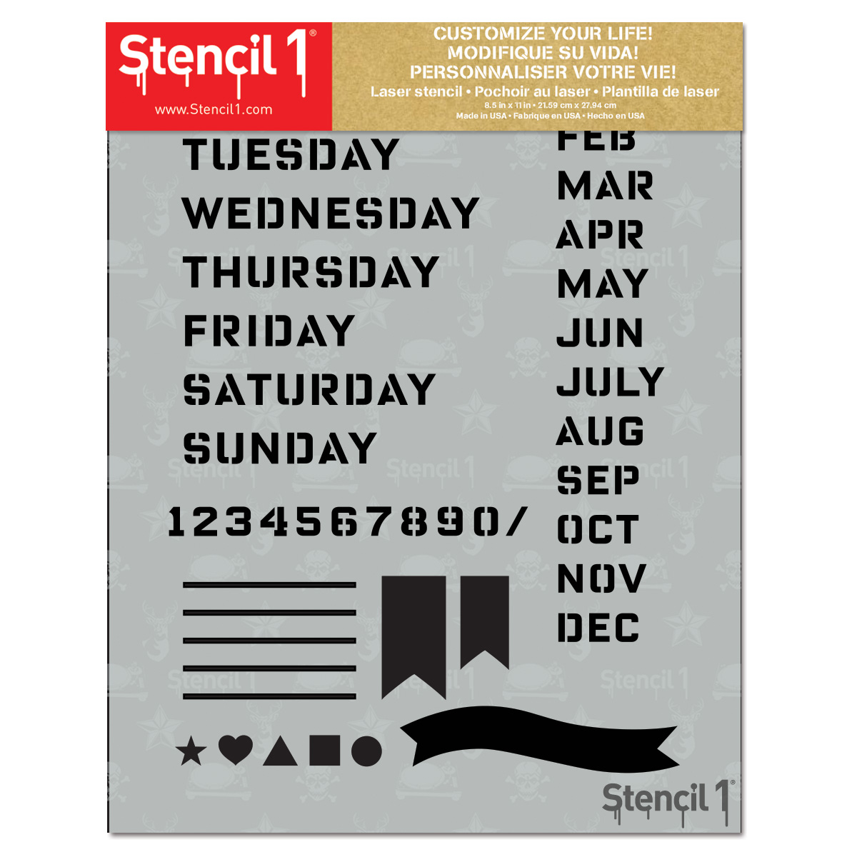 Days & Months Stencil Large- (8.5" x 11") - Image 2