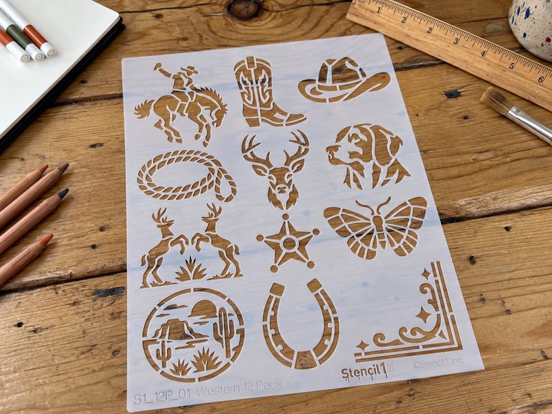 Western 12-pack stencils on desk